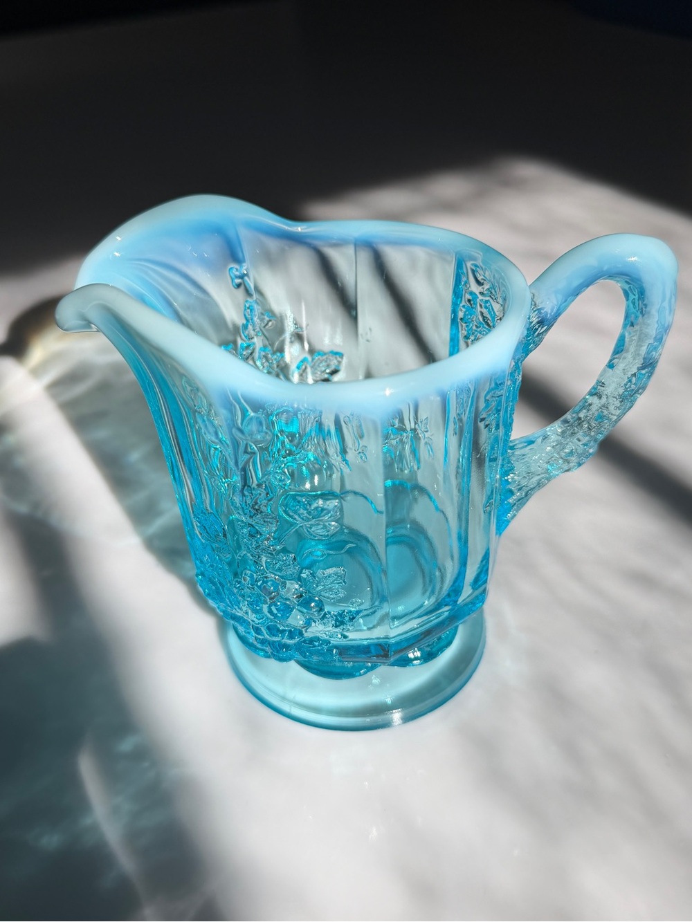 Westmoreland blue opalescent grape pattern glass creamer pitcher 8 oz vintage